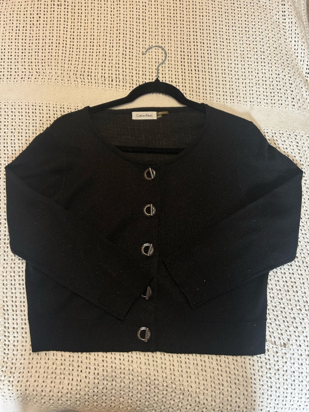 Calvin Klein Women’s Black Sparkle Button Cardigan Jacket Size M